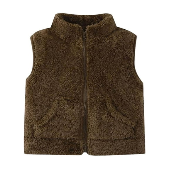 SuTry Kids Stand Collar Vest Thermal Fall Winter Fleece-Lined Puffer Vest Everyday Outerwear Sleeveless Jacket for Children 1-8 Years(Brown,1-2 Years)
