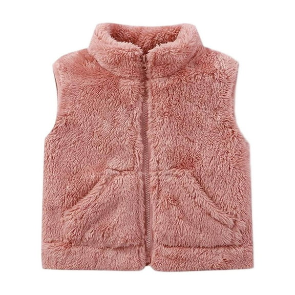 SuTry Kids Stand Collar Vest Thermal Fall Winter Fleece-Lined Puffer Vest Everyday Outerwear Sleeveless Jacket for Children 1-8 Years(Pink,3-4 Years)