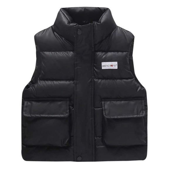 SuTry Kids Stand Collar Vest Thermal Fall Winter Fleece-Lined Puffer Vest Everyday Outerwear Sleeveless Jacket for Children 4-10 Years(Black,4 Years)