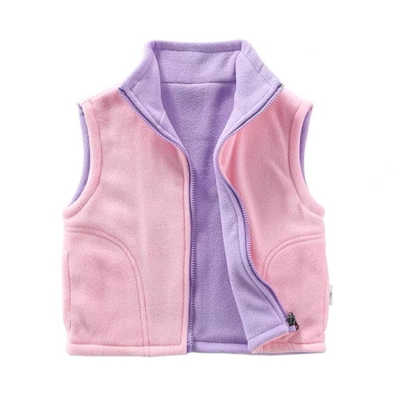 SuTry Kids Zipper Fleece Vest Solod Color Windproof Outerwear Fall Winter Plush Thermal Comfortable Casual Outdoor Thermal Vest for Boys Girls 2-12 Years(Pink,4-5 Years)
