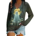 thumbnail image 1 of SuTry Ladies' Halloween Printed Shoulder V-Neck Long Sleeved Loose Pullover Shirts Fashionable Casual Blouses Printed Classic Style(Dark Gray,L), 1 of 4