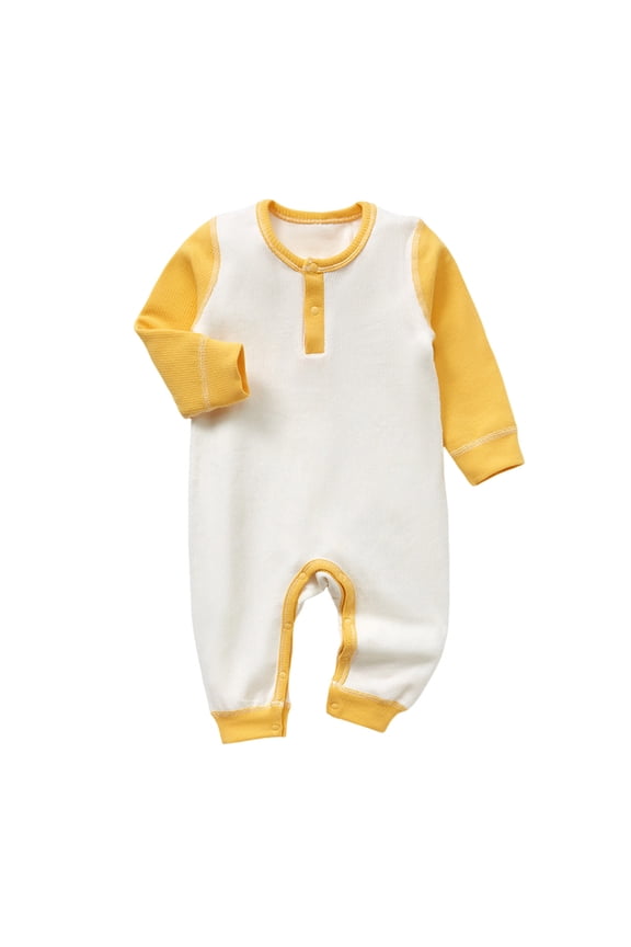 Male Female Babies Solid Color Knitted Long Sleeved Round Neck Button Bodysuit Jumpsuit Button Closure Easy Suitable Infants(Yellow#1,0 Months)
