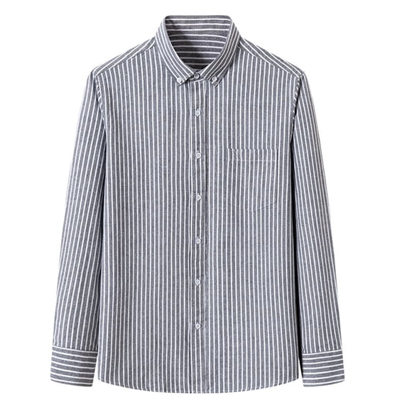 SuTry Men's Button down Shirt Button Closure Standup Collar Long Sleeves with Buttoned Cuffs Chest Pocket Classic Stripe for Leisure(Gray#1,S)