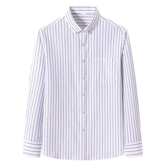 SuTry Men's Button down Shirt Button Closure Standup Collar Long Sleeves with Buttoned Cuffs Chest Pocket Classic Stripe for Leisure(White#1,M)