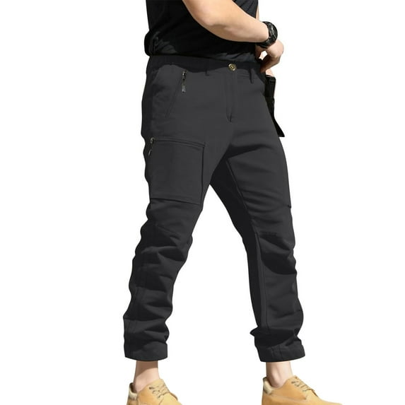 SuTry Men's Cargo Pants Fall Winter Casual Solid Color for Sports Work Baggy Straight Leg with Multi Pockets Workout Athletic Trousers(Black#1,L)