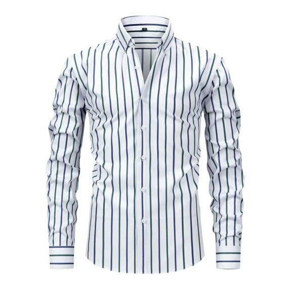SuTry Men's Casual Beach Print Long Sleeve Shirts Turndown Collar Stripe Blouses Suitable for Beach Outings Casual Gatherings Beach(White#1,L)
