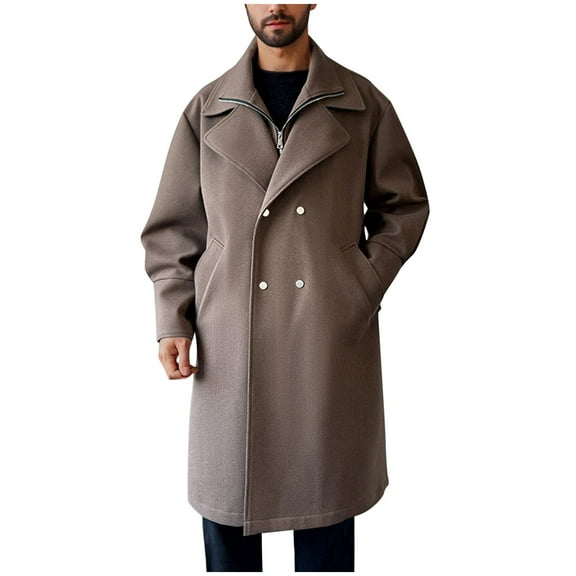 SuTry Men's Casual Coats Solid Color Long Sleeve Lapel Collar Mid Length Loose Suit with Pockets Suitable for Cold Weather Outings(Coffee#1,2XL)