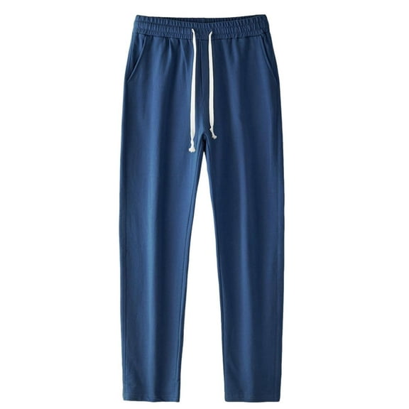 SuTry Men's Casual Pants with Pocket Drawstring Solid Color Elastic Waist Cropped Style Waterproof Lightweight Comfy Trousers(Blue#2,XL)