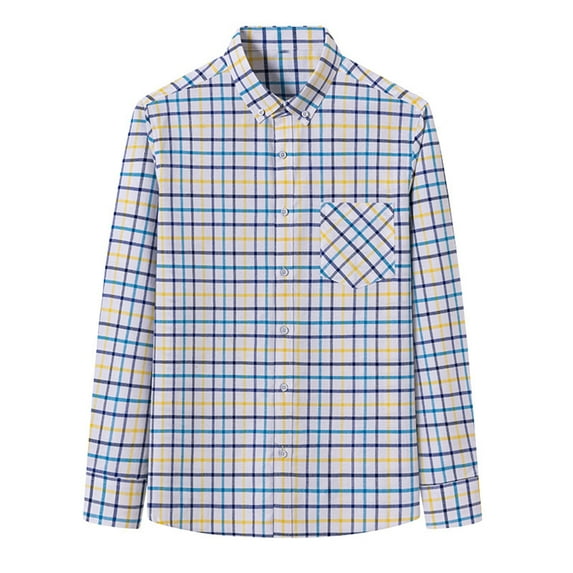 SuTry Men's Classic Button Down Shirt Stand Collar Chest Pocket Checkered Pattern Long Sleeves with Button Cuffs Regular Office Wearing(Multicolor,S)