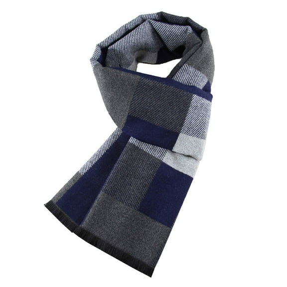 SuTry Men's Classic Scarves Warm Thickened Brushed Material with Stripe Pattern Suitable as Gift Ideal for Cold Weather Classic Look Formal Use(Blue#2,Free Size)