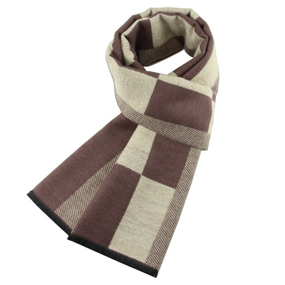 SuTry Men's Classic Scarves Warm Thickened Brushed Material with Stripe Pattern Suitable as Gift Ideal for Cold Weather Classic Look Formal Use(Coffee#1,Free Size)