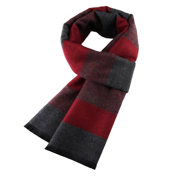 SuTry Men's Classic Scarves Warm Thickened Brushed Material with Stripe Pattern Suitable as Gift Ideal for Cold Weather Classic Look Formal Use(Red,Free Size)