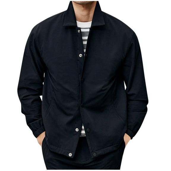 SuTry Men's Fall Jacket with Point Collar Front Button Closure Long Sleeve Ribbed Tightening Cuffs Top Comfy Windproof Fabric Blouses(Black,3XL)