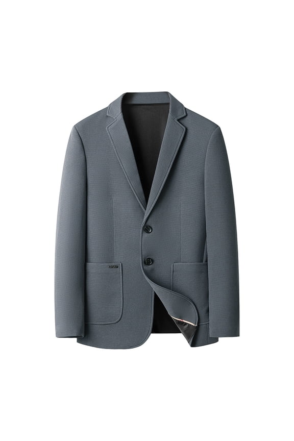 Men's Fall Loose Suit Jackets Trendy Solid Color Long Sleeved Lapel Collar Blouses Button Closure Suitable for Daily Wearing(Gray,XL)
