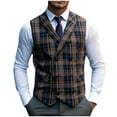thumbnail image 1 of SuTry Men's Fall Thin Workwear Waistcoats Plaid Pattern Stand Collar Sleeveless Tanks Suitable for Daily Work Easy to Pairing Suit(Coffee,M), 1 of 6