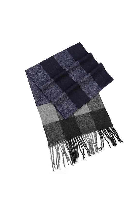 Men's Fashionable Color Plaid Scarves Versatile Winter Warm with Tassel Detail Shawl Style Suitable for Cold Weather Classic British(Blue#3,Free Size)