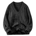 thumbnail image 1 of SuTry Men's Fashionable Tops Fall Winter Trendy Solid Color Pullover V-Neck Knitted Long Sleeved Slim Sweaters Suitable for Daily Wear(Black#2,XL), 1 of 3