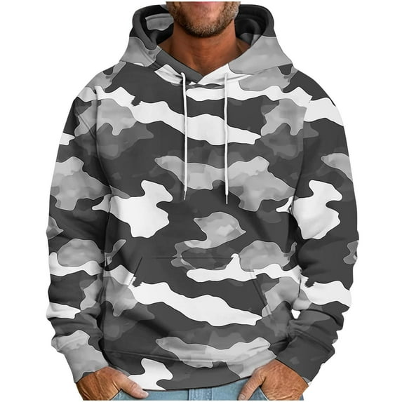 SuTry Men's Hooded Tops Drop Shoulder Sleeve Camouflage Print Loose Long Sleeve Sweatshirts Suitable for Casual Outdoor Wearing(Multicolor,2XL)