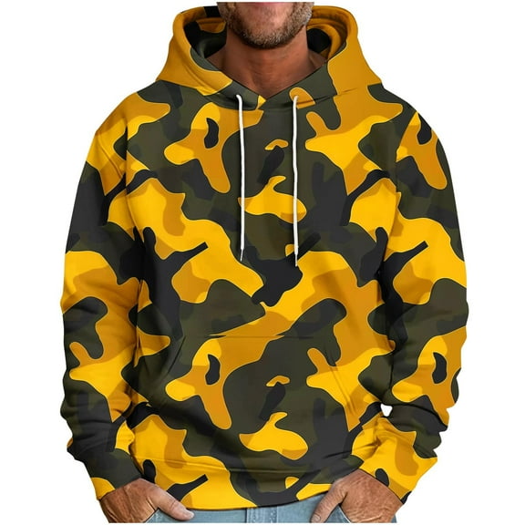 SuTry Men's Hooded Tops Drop Shoulder Sleeve Camouflage Print Loose Long Sleeve Sweatshirts Suitable for Casual Outdoor Wearing(Multicolor,3XL)