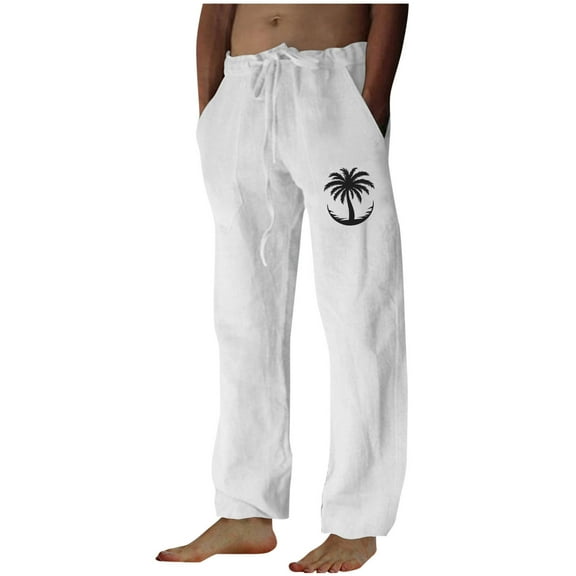 SuTry Men's Printing Casual Pants Elastic Waist Pocket Wide Leg Sport Style Fashion Style Convenience for Sports Casual Wearing(White,M)