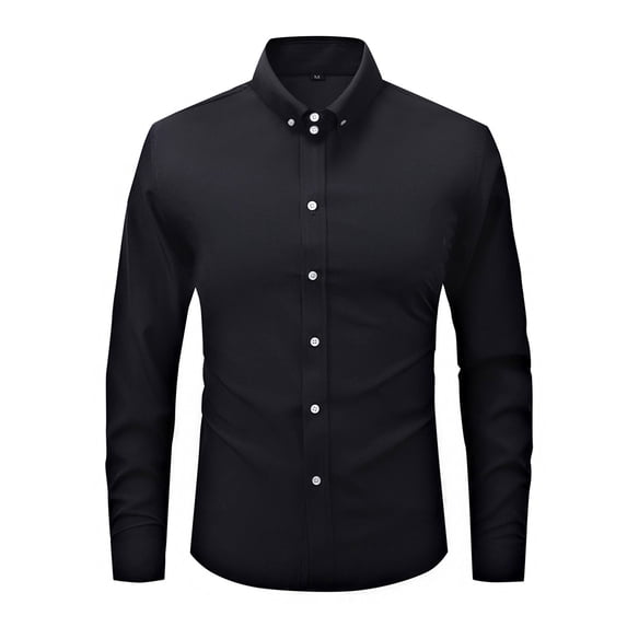 SuTry Men's Solid Color Business Casual Long Sleeved Shirts Fashionable Casual Outerwear Lapel Tops Suitable for Business Woking (Black,S)