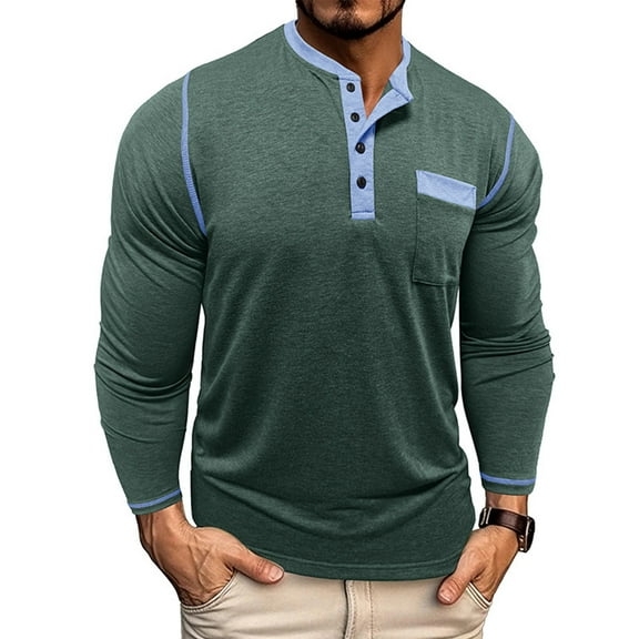 SuTry Men's Solid Color Hoodless Sweatshirt with Drawstring Long Sleeves with Ribbed Cuffs Two Front Pockets Partial Button Blouses(Green#3,M)