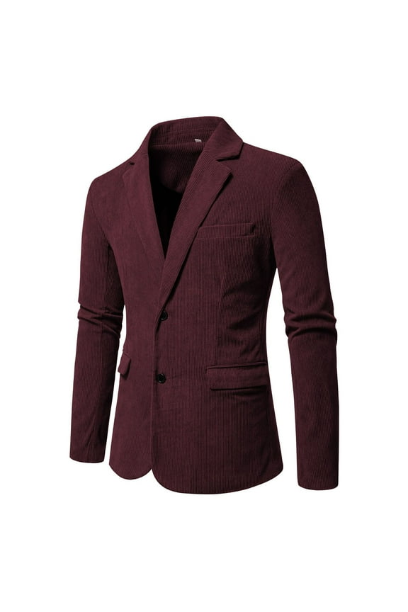 Men's Solid Color Suit Jackets Fall Long Sleeved Lapel Collar Fitting Slim Blouses Suitable for Semi Formal Office Work Wearing(Wine#1,S)