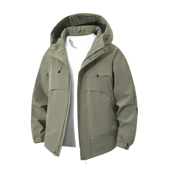 SuTry Men's Stormcoats Windproof Waterproof Hooded Jackets Mountaineering Use Solid Color Long Sleeved Casual Styles Suitable for Outdoor(Army Green#1,L)