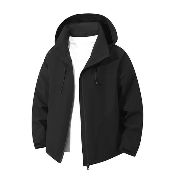 SuTry Men's Stormcoats Windproof Waterproof Hooded Jackets Mountaineering Use Solid Color Long Sleeved Casual Styles Suitable for Outdoor(Black,3XL)