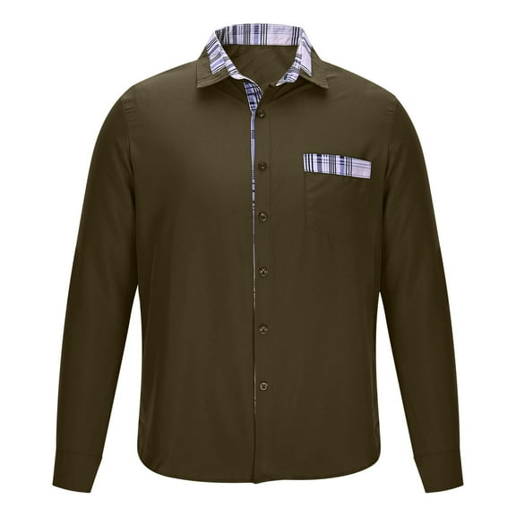 SuTry Men's Summer Casual Long Sleeved Lapel Button up Shirts T-Shirt Tops Suitable for Warm Weather Casual Outings Lightweight(Army Green,L)