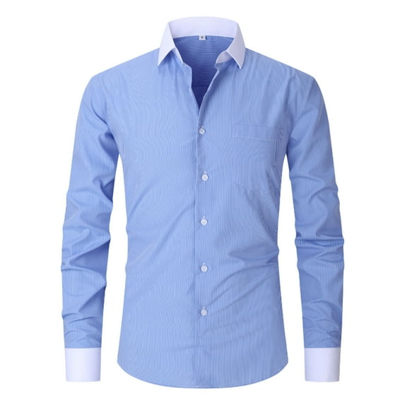 SuTry Men's Summer Casual Long Sleeved Lapel Button up Shirts T-Shirt Tops Suitable for Warm Weather Casual Outings Lightweight(Dark Blue#2,M)