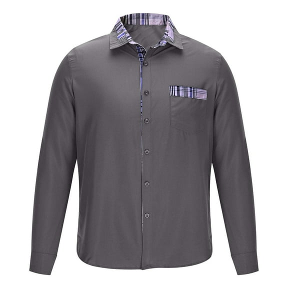 SuTry Men's Summer Casual Long Sleeved Lapel Button up Shirts T-Shirt Tops Suitable for Warm Weather Casual Outings Lightweight(Gray,S)