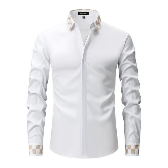 SuTry Men's Summer Casual Long Sleeved Lapel Button up Shirts T-Shirt Tops Suitable for Warm Weather Casual Outings Lightweight(White#1,L)