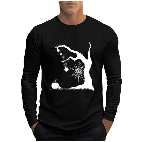 SuTry Men's Themed Tops Long Sleeve Crew Neck Halloween Stylish T-Shirt Graphic Printed Comfy Fabric for Halloween Parties Wearing(Black#2,5XL)