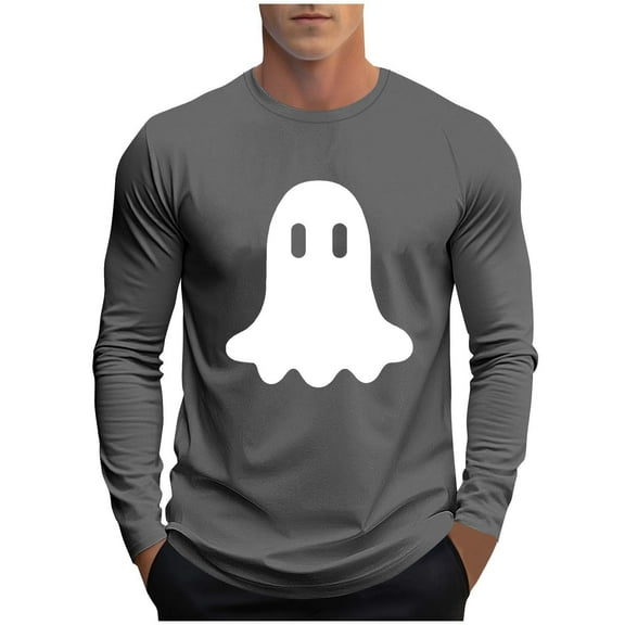 SuTry Men's Themed Tops Long Sleeve Crew Neck Halloween Stylish T-Shirt Graphic Printed Comfy Fabric for Halloween Parties Wearing(Dark Gray#3,3XL)