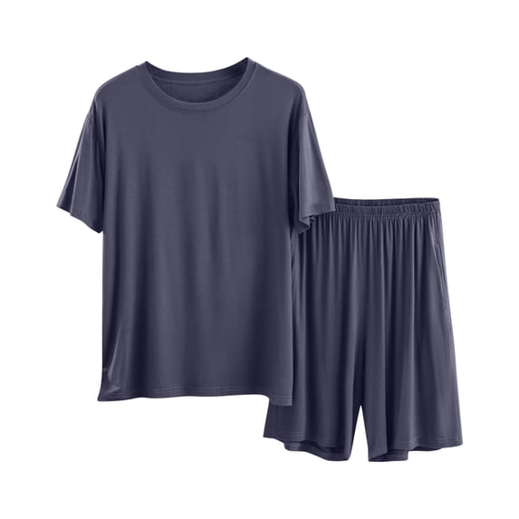 SuTry Men's Thin Solid Color Two Piece Pajama Sets Loose Short Sleeved and Shorts Home Suit Breathable Material for Summer Daily Wear(Dark Gray#3,XL)