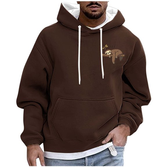 SuTry Men's Trendy Blouses Pattern Printing Pullover Drawstring Long Sleeve Hooded Sweatshirts Suitable for Casual Outdoor Activities(Coffee#1,XL)