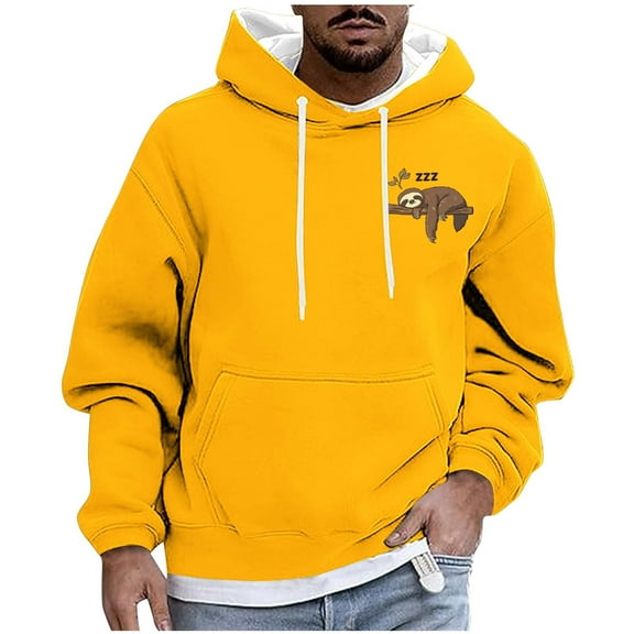 SuTry Men's Trendy Blouses Pattern Printing Pullover Drawstring Long Sleeve Hooded Sweatshirts Suitable for Casual Outdoor Activities(Yellow#1,M)