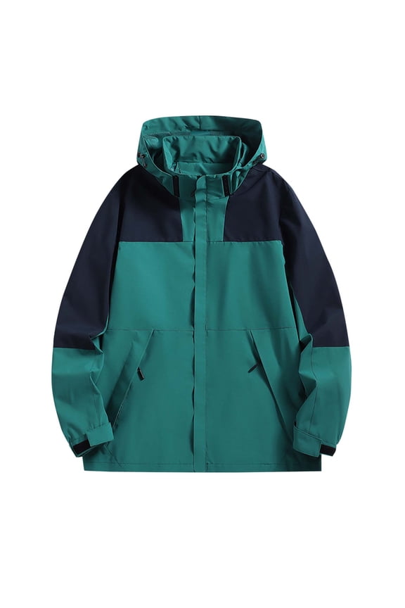Men's Trendy Jackets Detachable Hat Windproof Waterproof Zipper Pockets Drawstring Hooded Outdoor Coats Suitable for Outdoor (Green,M)