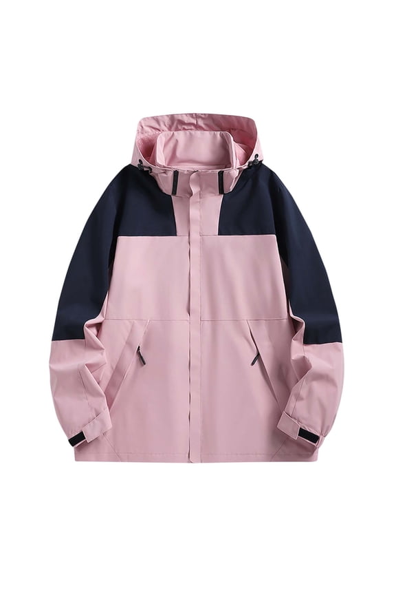 Men's Trendy Jackets Detachable Hat Windproof Waterproof Zipper Pockets Drawstring Hooded Outdoor Coats Suitable for Outdoor (Pink,4XL)