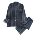 thumbnail image 1 of SuTry Men's Two-Piece Set Loungewear Striped Contrast-Color Label Collar Long Sleeved Shirt Long Straight Trousers Loose Home Clothes(Navy#1,M), 1 of 3