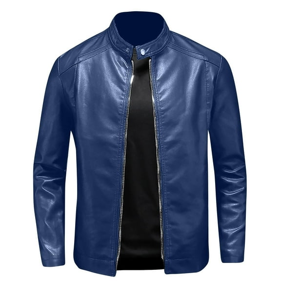 SuTry Men's Windproof Leather Jackets Warmth Solid Sequin Long Sleeved Fashionable Styles Ideal for Daily Wear Special Event Gather(Blue,M)