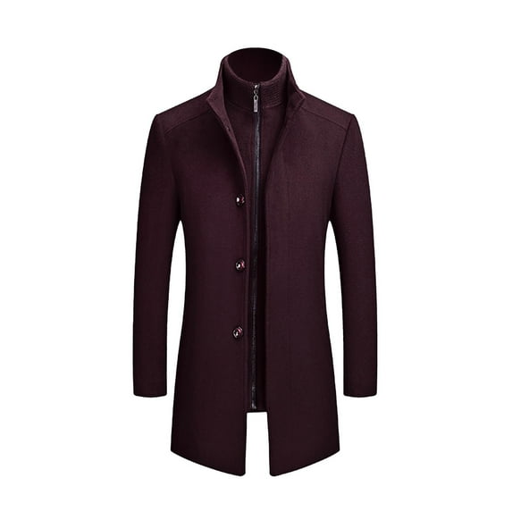 SuTry Men's Winter Suit Mid Long Casual Solid Color Turndown Collar Warm Double Breasted Windbreaker Coats Slim Fitting Blouses(Wine#1,XL)