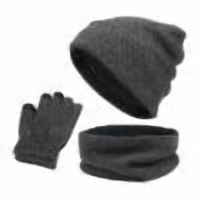 SuTry Men's Winter Woolen Hat Sets with Stripe Color Block Knitted Hats Scarves Gloves Included for Cold Weather Providing Warmth(Dark Gray#3,Free Size)