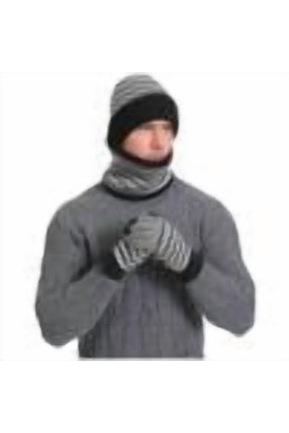 Men's Winter Woolen Hat Sets with Stripe Color Block Knitted Hats Scarves Gloves Included for Cold Weather Providing Warmth(Black,Free Size)