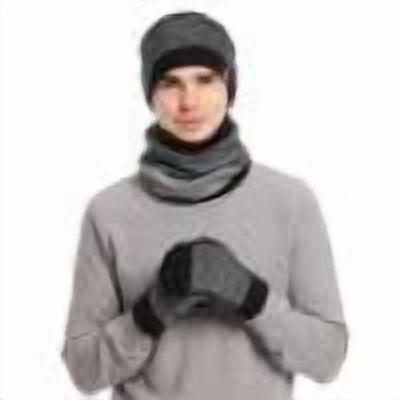 SuTry Men's Winter Woolen Hat Sets with Stripe Color Block Knitted Hats Scarves Gloves Included for Cold Weather Providing Warmth(Gray#1,Free Size)