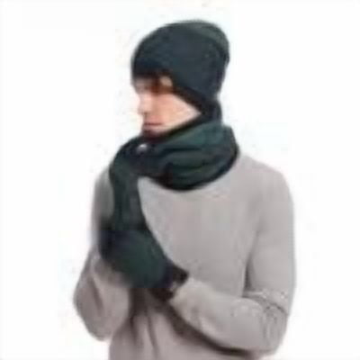 SuTry Men's Winter Woolen Hat Sets with Stripe Color Block Knitted Hats Scarves Gloves Included for Cold Weather Providing Warmth(Green#1,Free Size)