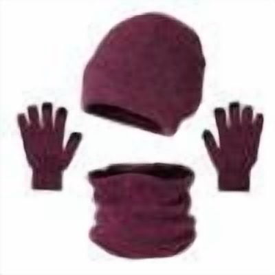 SuTry Men's Winter Woolen Hat Sets with Stripe Color Block Knitted Hats Scarves Gloves Included for Cold Weather Providing Warmth(Wine#2,Free Size)