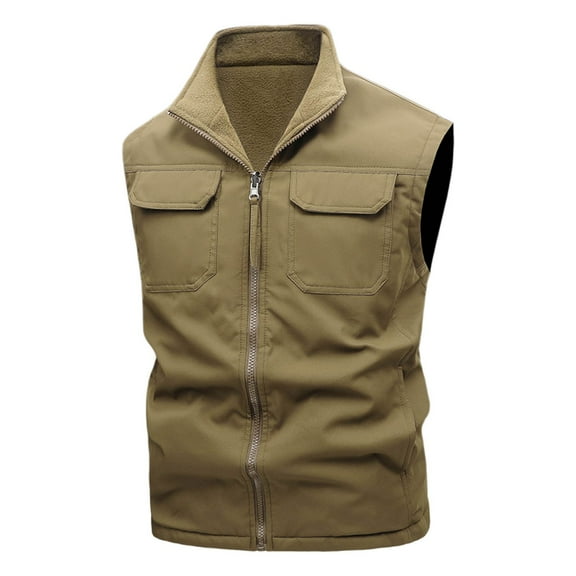 SuTry Men's Workwear Sleeveless Tops Outdoor Photographer Fishing Use Solid Color Lapel Casual Jacket Style Suitable for Outdoor(Khaki#2,4XL)