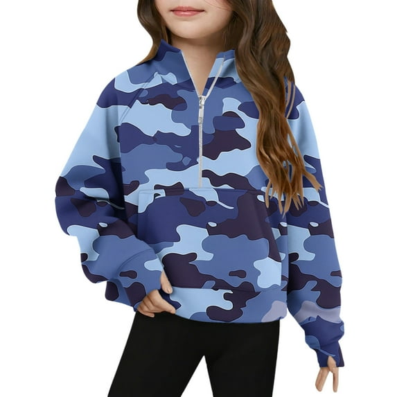 SuTry Middle Big Kids 5-14 Years Tops Trendy Half Zip Crewneck Long Sleeve Pullover Sweatshirts Fleece Fabric Softness Comfy Blouses(Blue,5 Years)